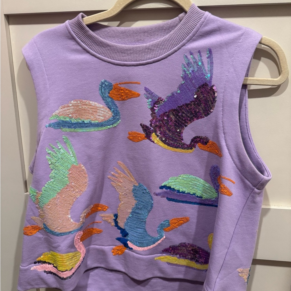 QUEEN OF SPARKLES Lavender Tank Top with Sequin Birds